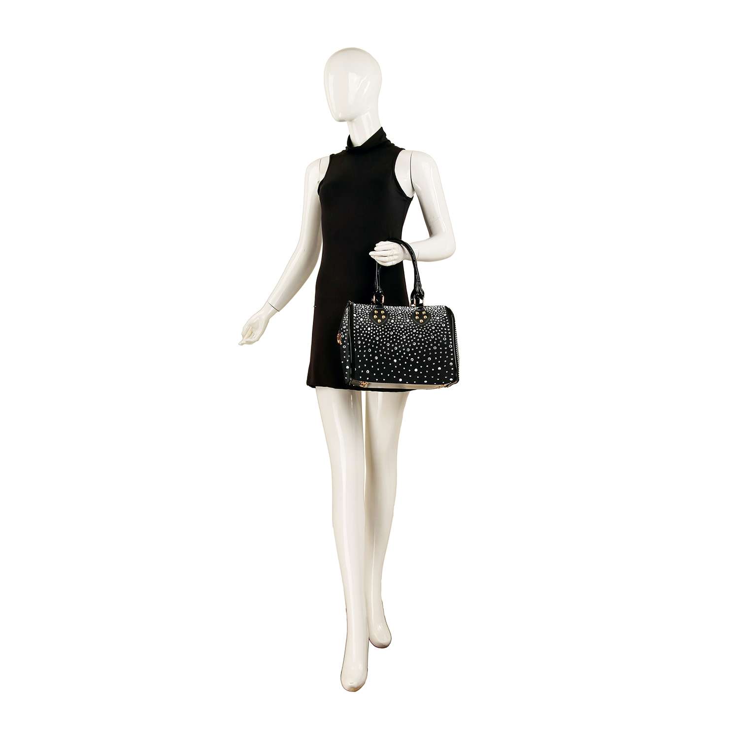 Glamorous Rhinestone Covered Locked Satchel Handbag