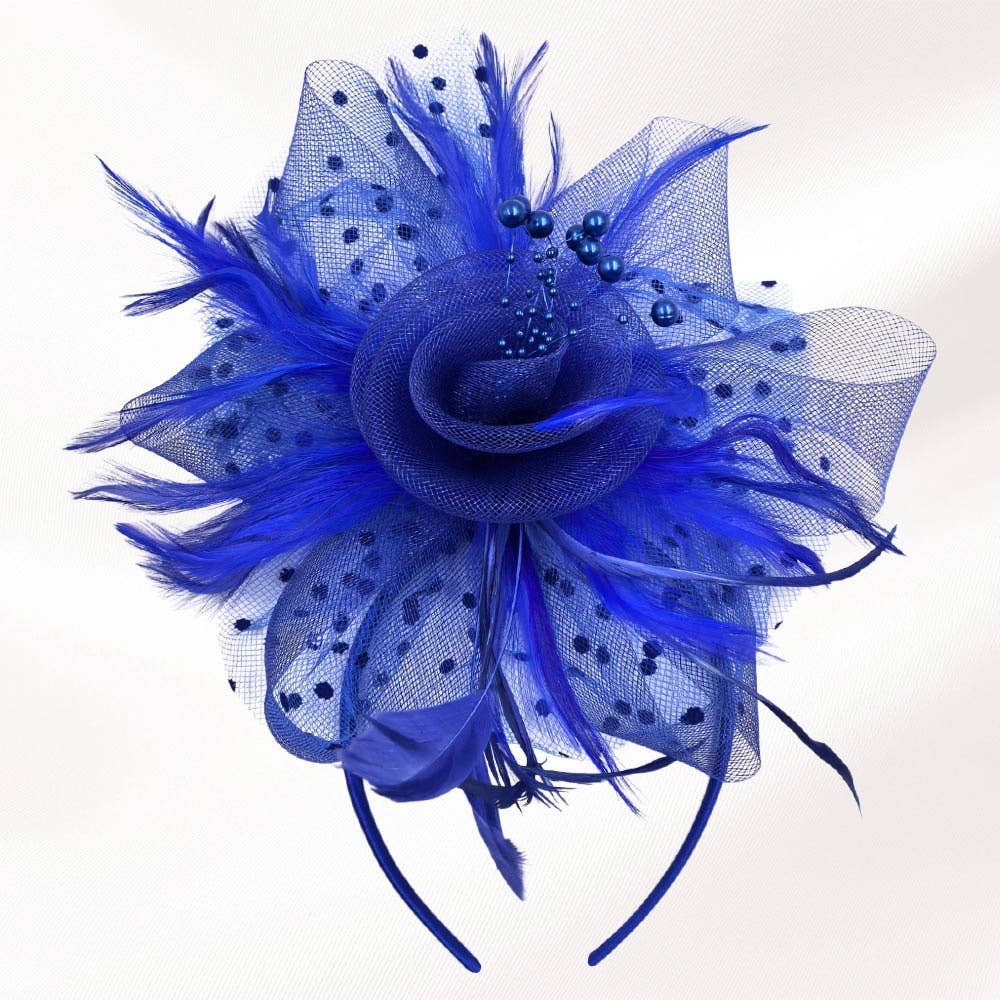 Pearl Stamen Flower Feather Veil Fascinator / Headband