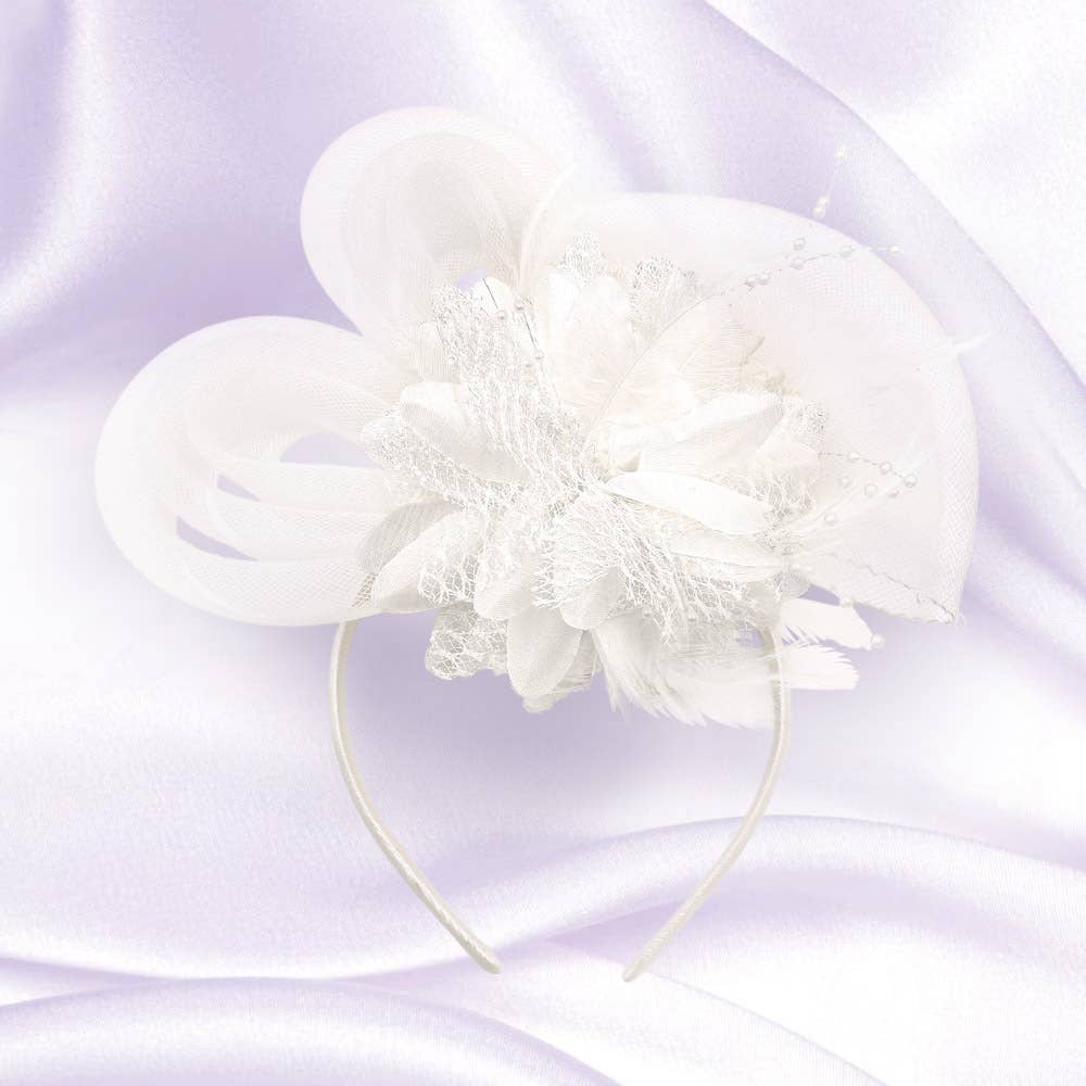 Bow Flower Feather Mesh Fascinator / Headband