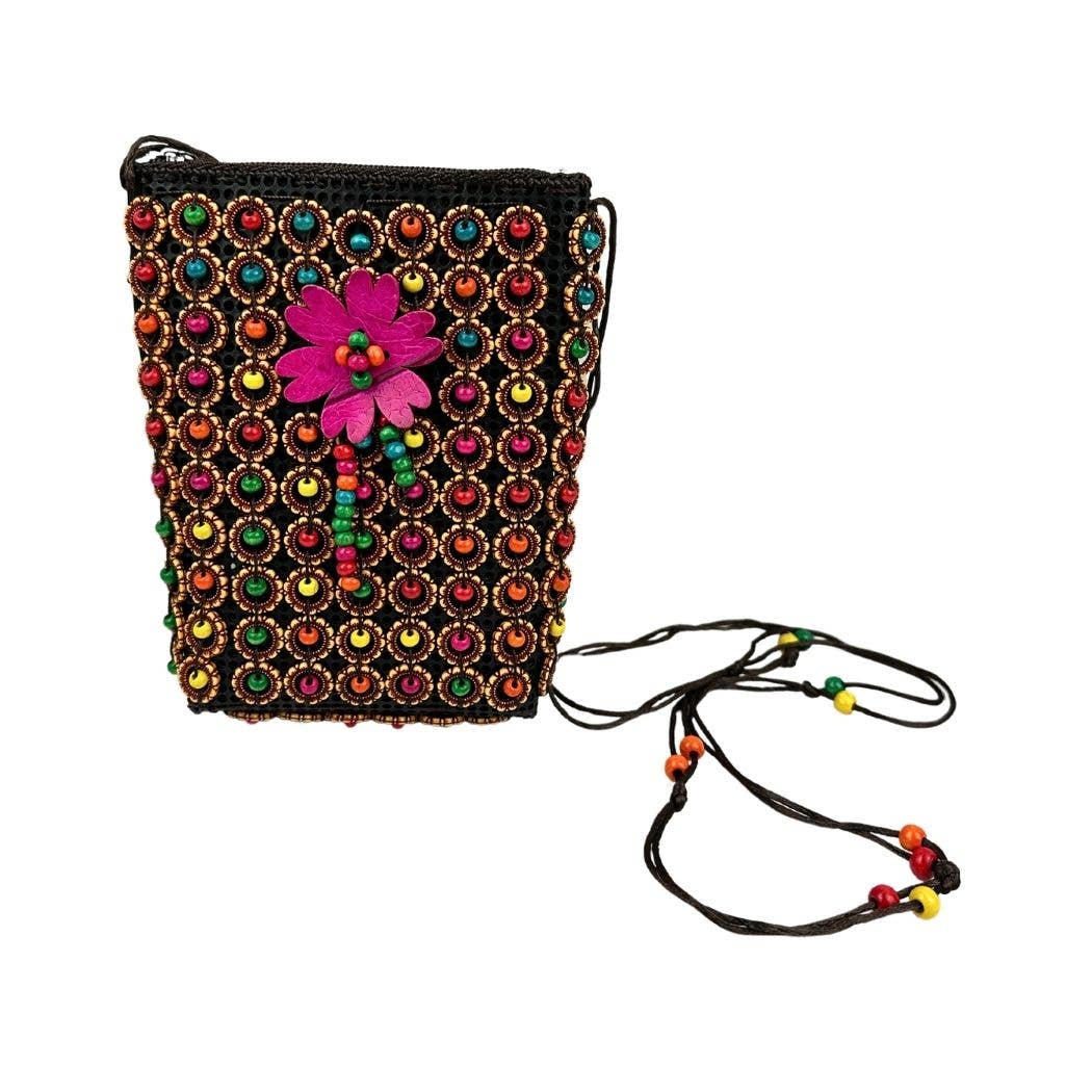 Beaded Straw Bucket Bag Crossbody Bag