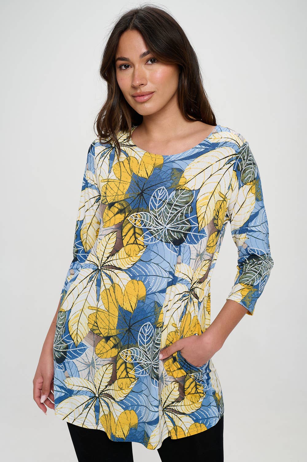 Plus Size Quarter Sleeve Top with Pockets-386HT-QXP1-K-W359