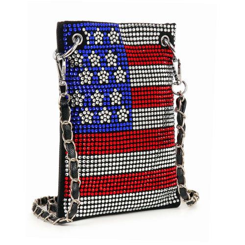 * New Size* Rhinestone Flag Petite Crossbody Sling