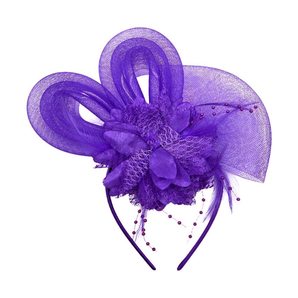 Bow Flower Feather Mesh Fascinator / Headband