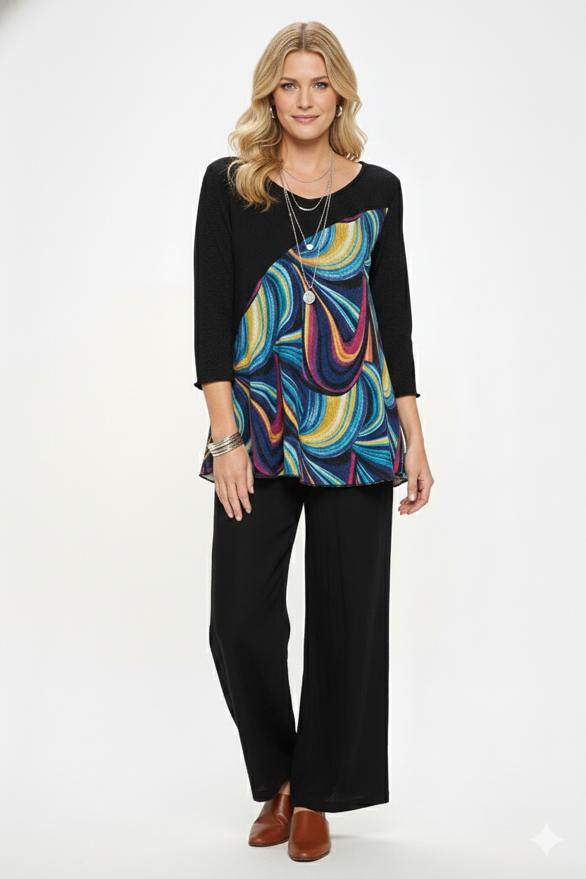 Mir Bias V-Neck Contrast Top-3103MU-QRP1-C-W415