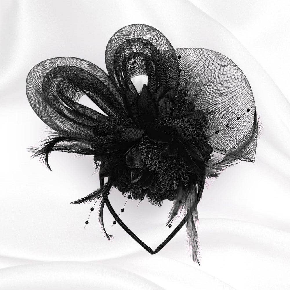 Bow Flower Feather Mesh Fascinator / Headband
