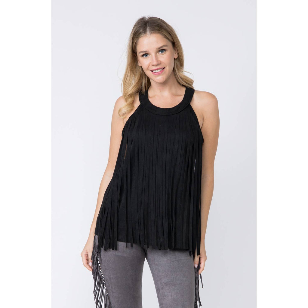 SLEEVELESS SUEDE FRINGED TOP