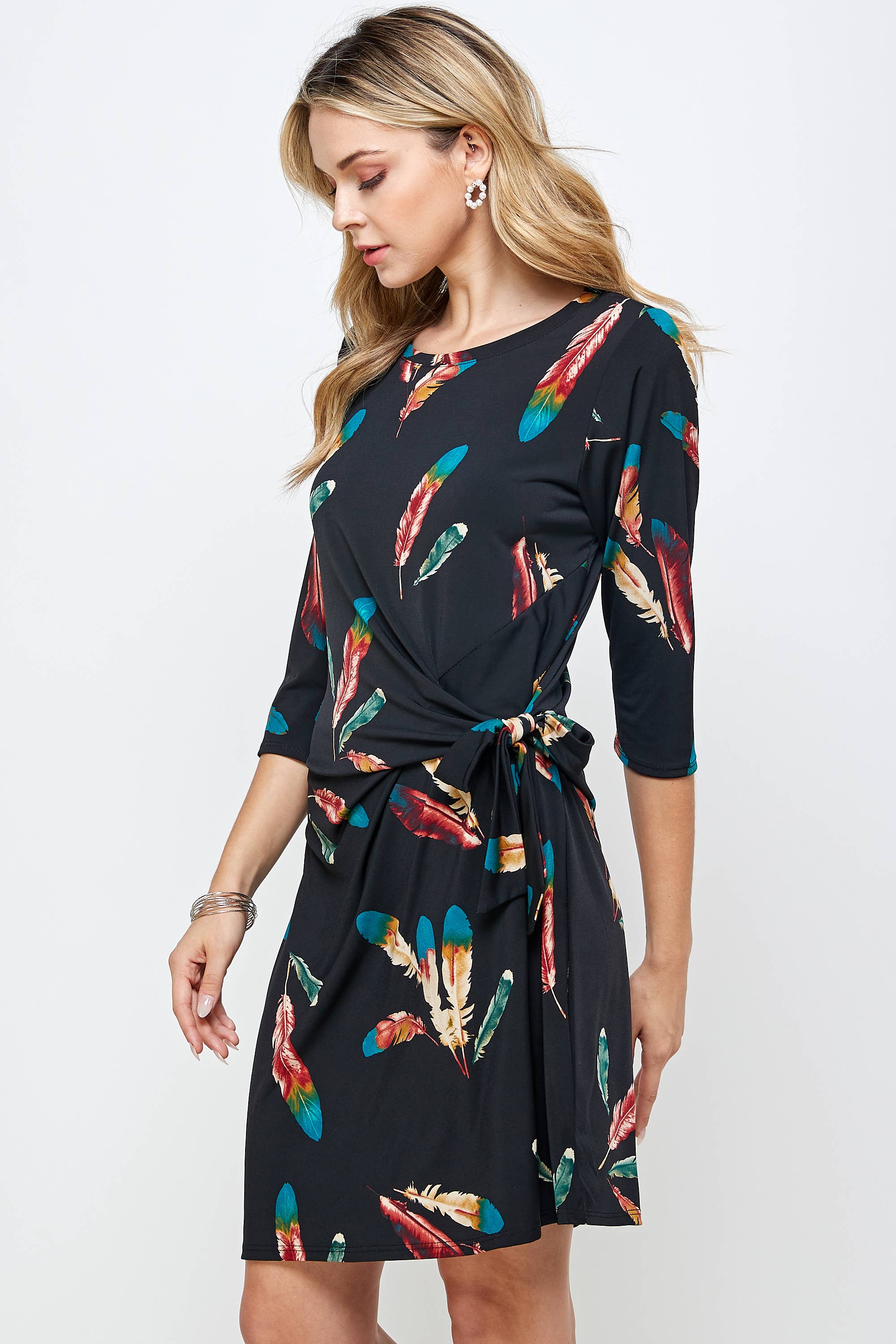 HIT Round-NK Side Tie Dress-7071HT-QRP1-W235