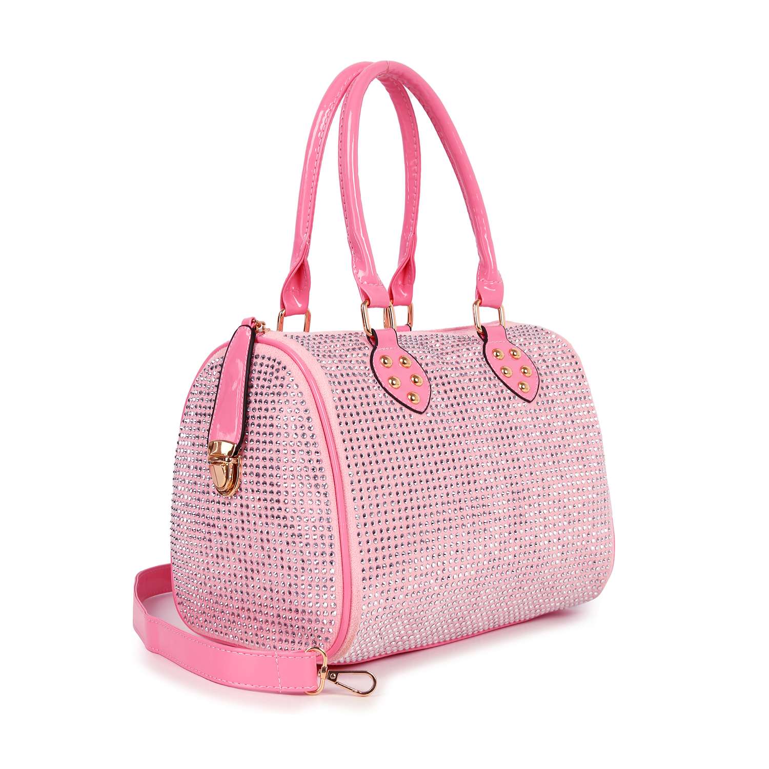 Rhinestone Covered Locked Satchel Handbag