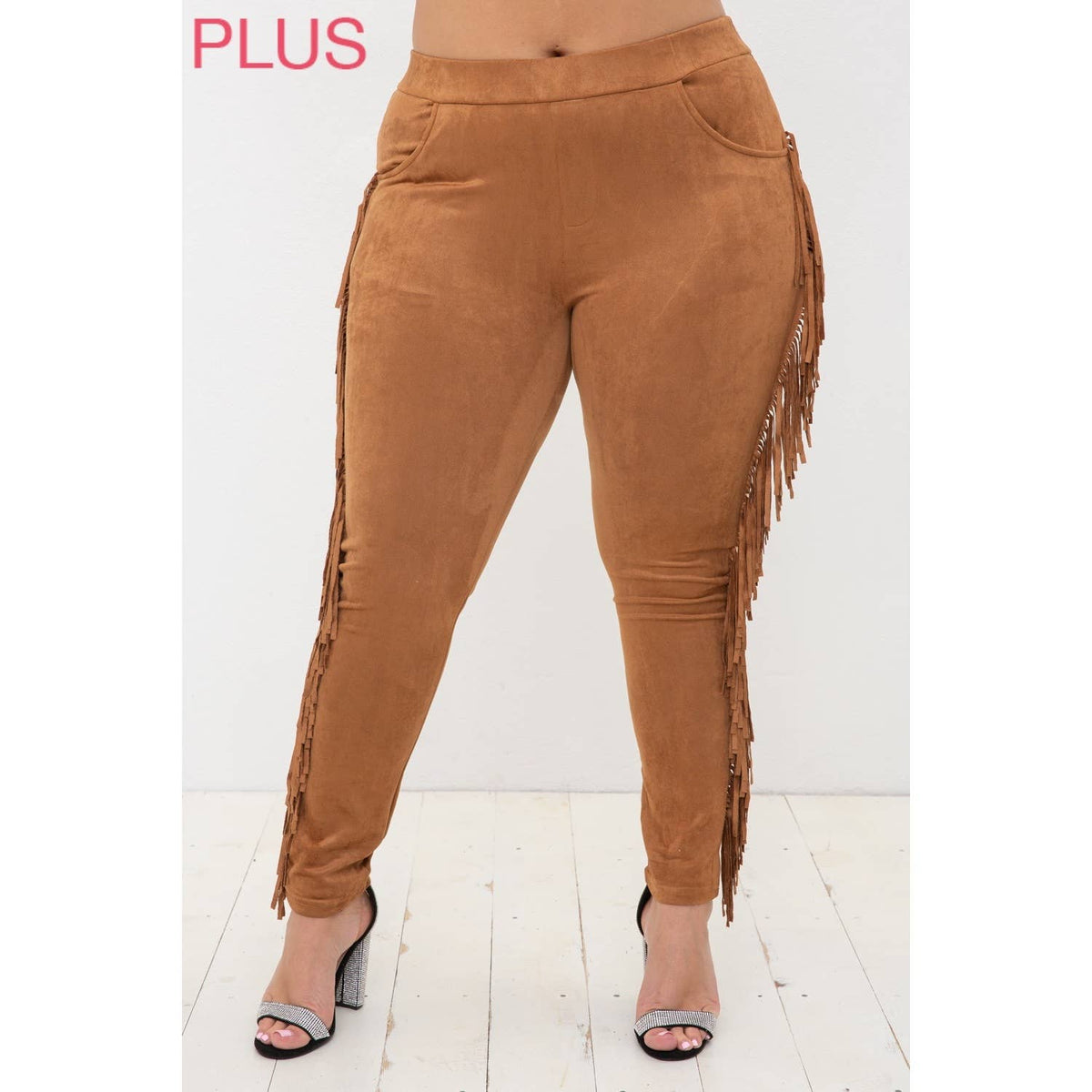 CURVY SUEDE FRINGED PANTS