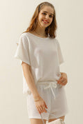 CWSTB274_SOLID WAFFLE KNIT TEE TOP & DRAWSTRING WAIST SHORTS