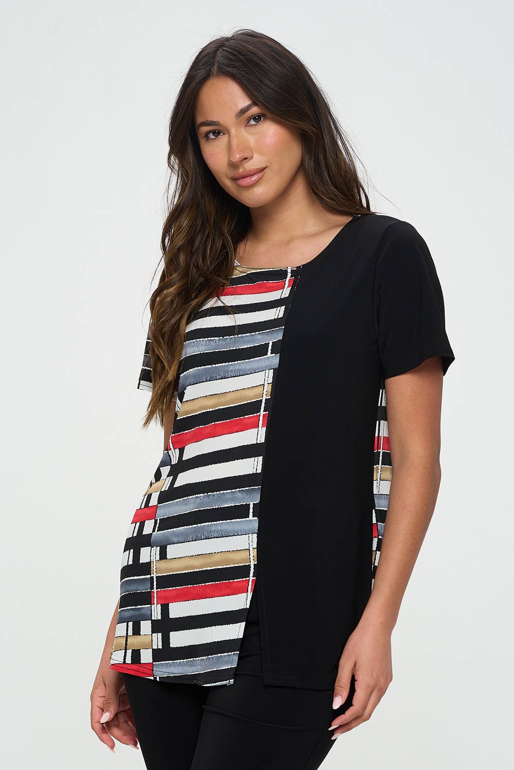 ITY Contrast Short Sleeve Round NK Top-374HT-SRP1-C-W358