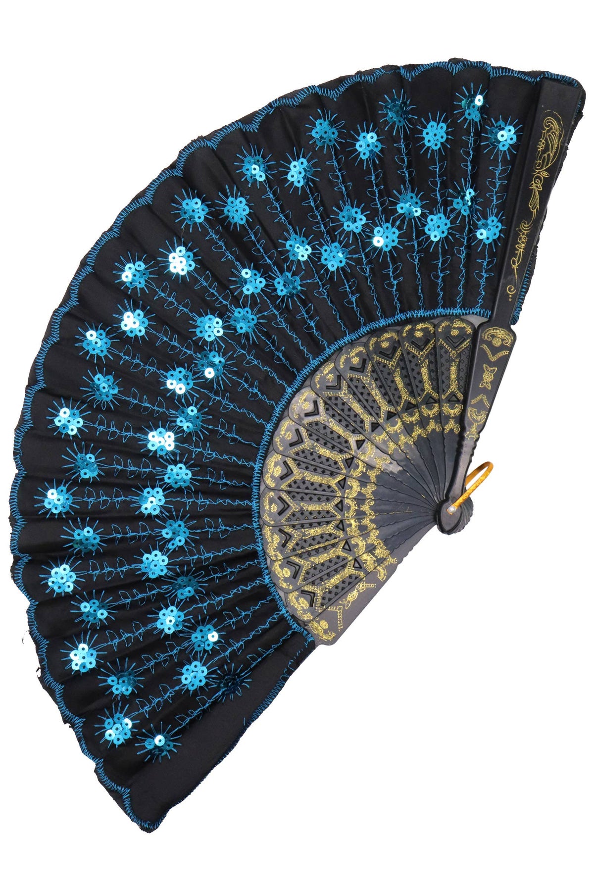 Black Floral Sequins Hand-held Folding Fan