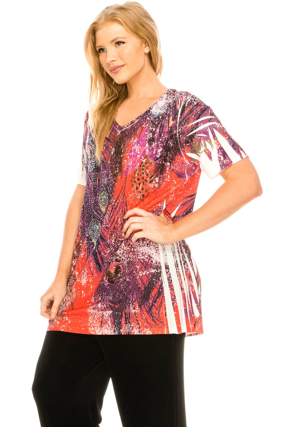 HIT V-Neck Straight Bottom Top-343HT-SRU1-U171