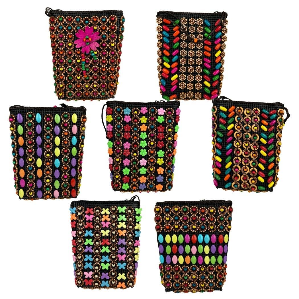 Beaded Straw Bucket Bag Crossbody Bag