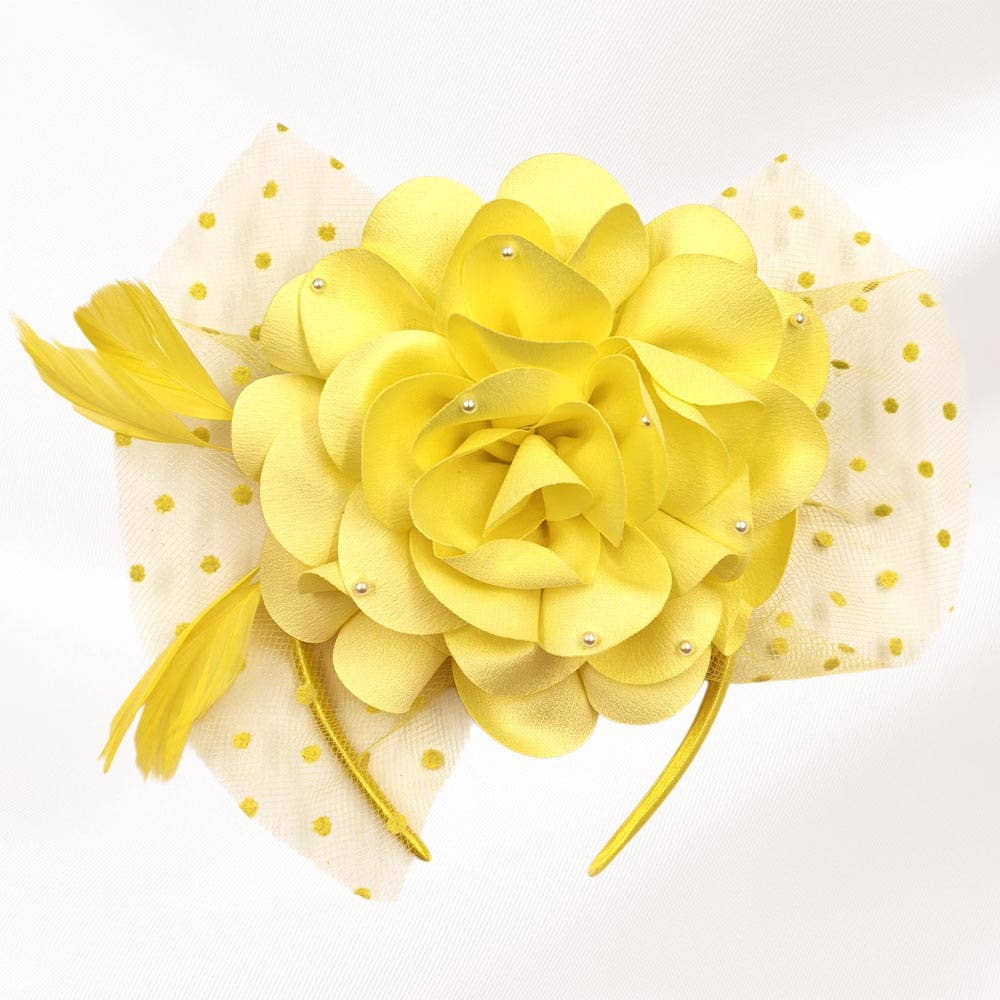 Pearl Embellished Flower Feather Veil Fascinator / Headband