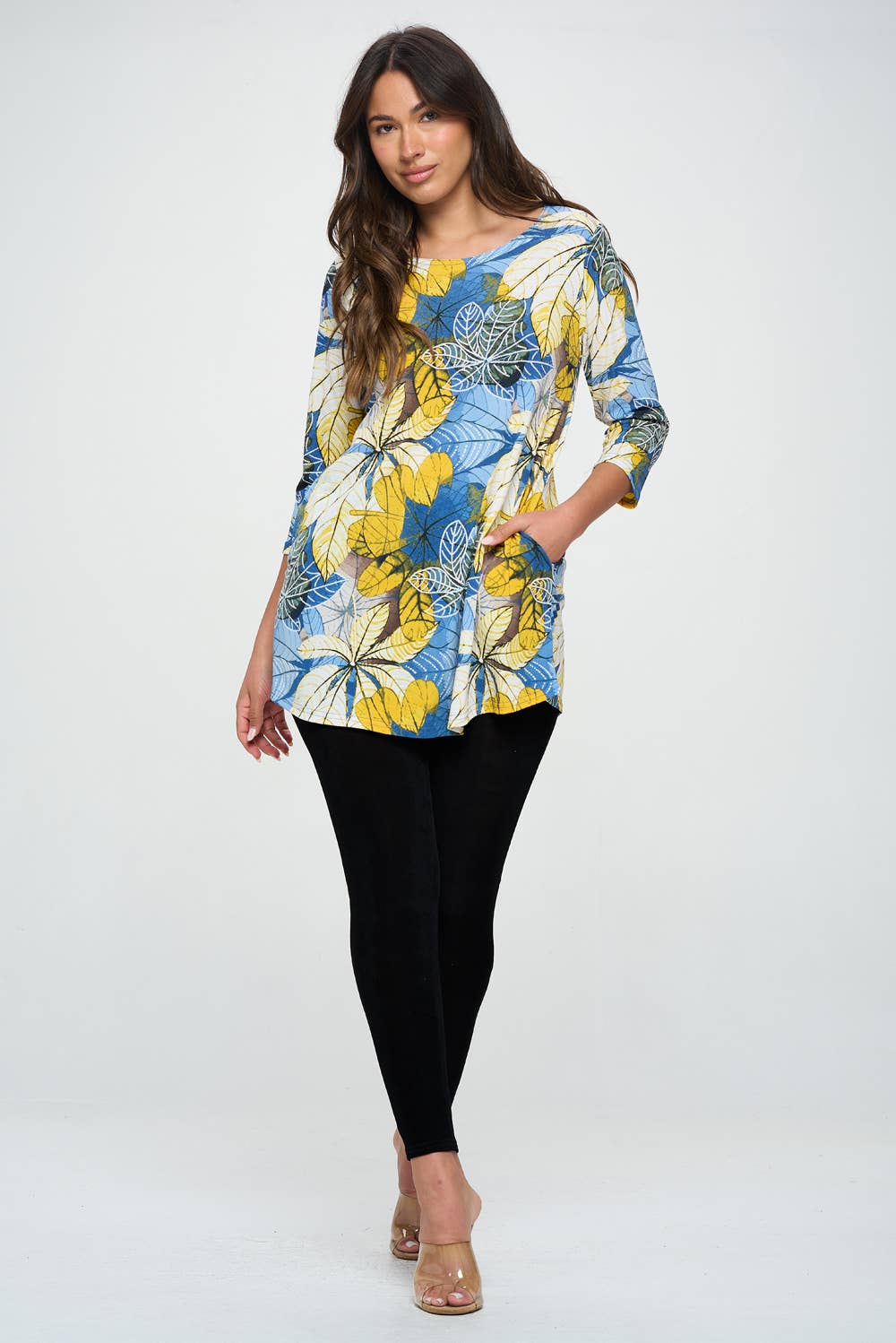 Plus Size Quarter Sleeve Top with Pockets-386HT-QXP1-K-W359