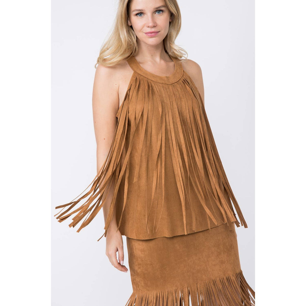 SLEEVELESS SUEDE FRINGED TOP