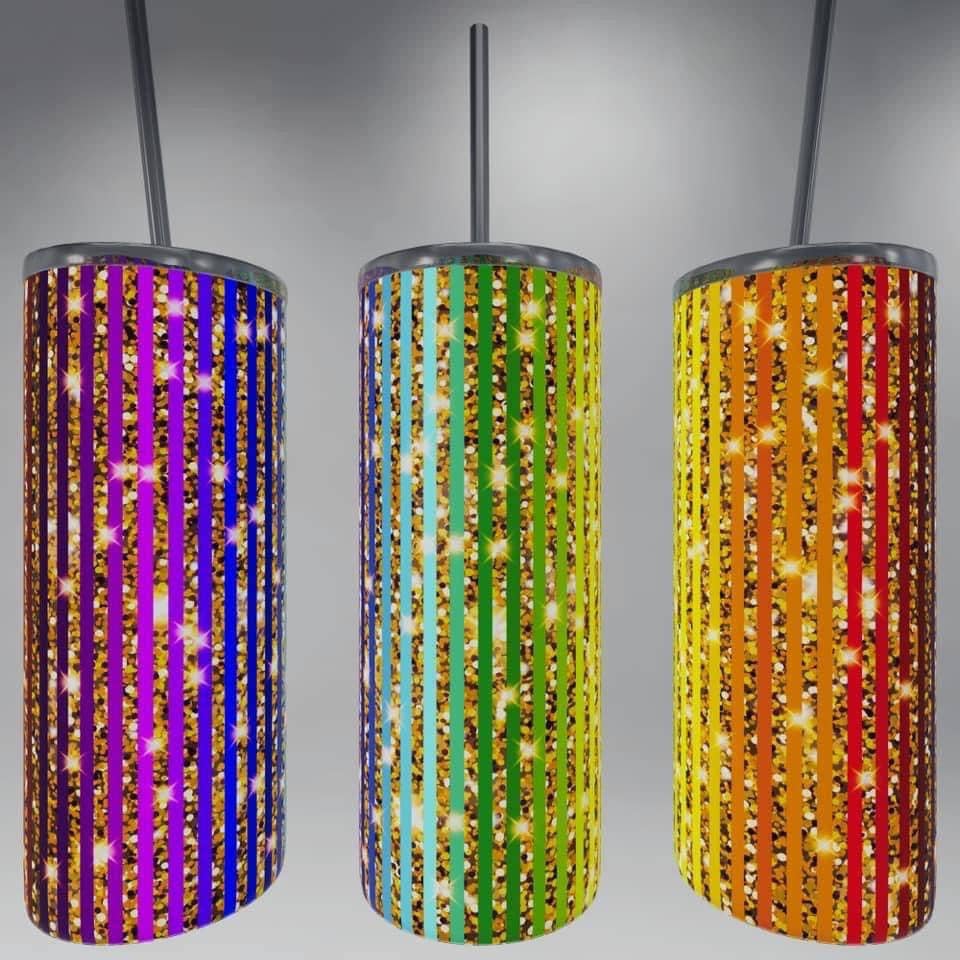 Vertical Rainbow Bling Tumbler