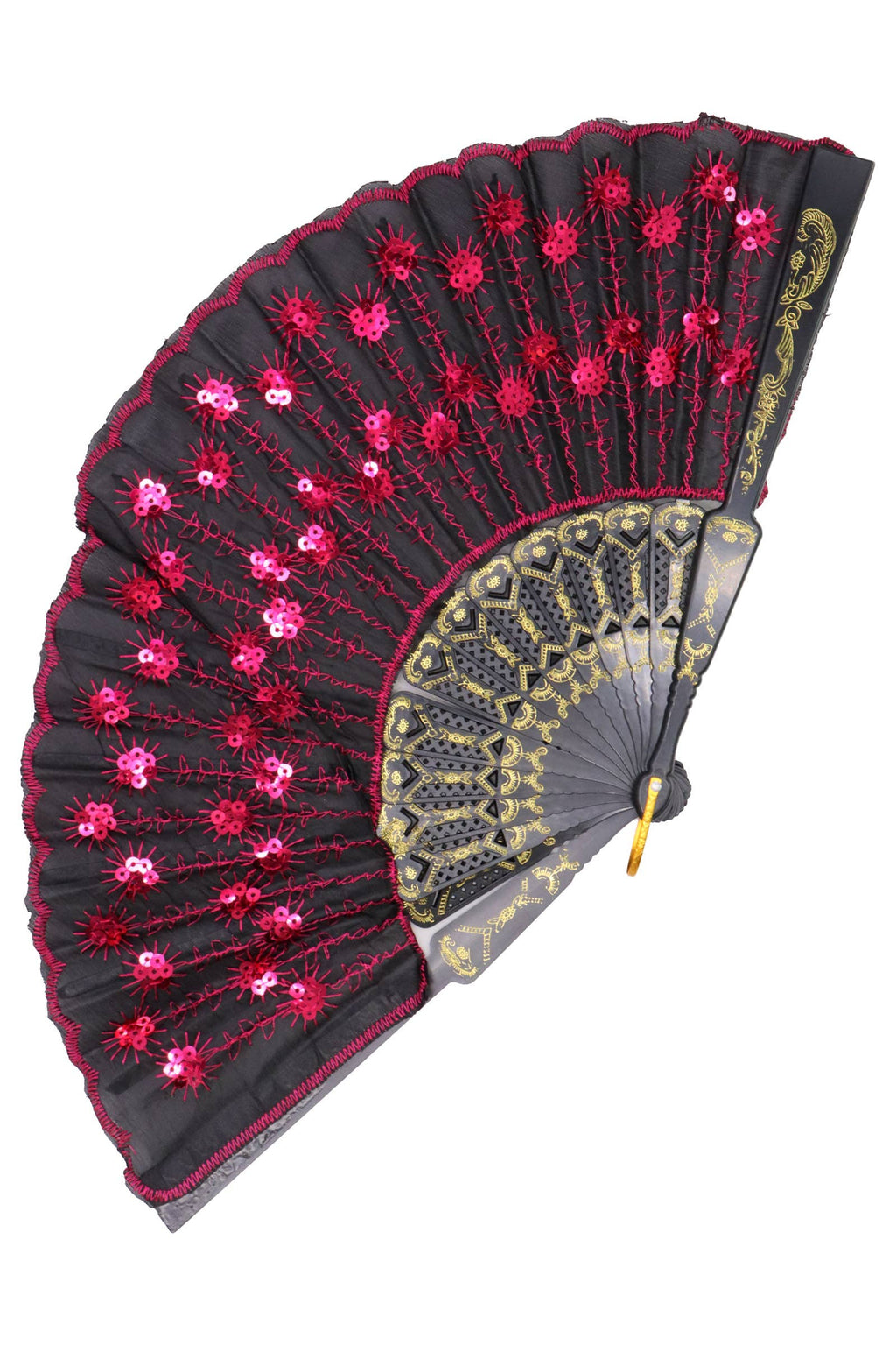 Black Floral Sequins Hand-held Folding Fan