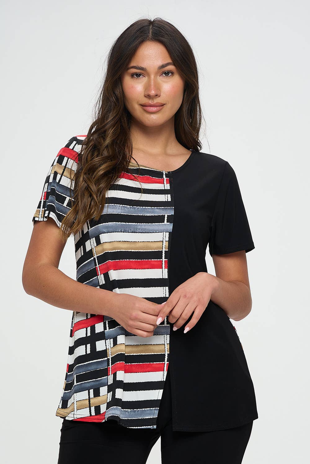 ITY Contrast Short Sleeve Round NK Top-374HT-SRP1-C-W358