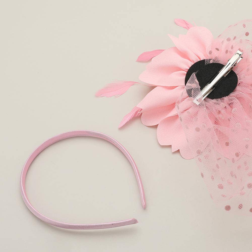 Pearl Embellished Flower Feather Veil Fascinator / Headband