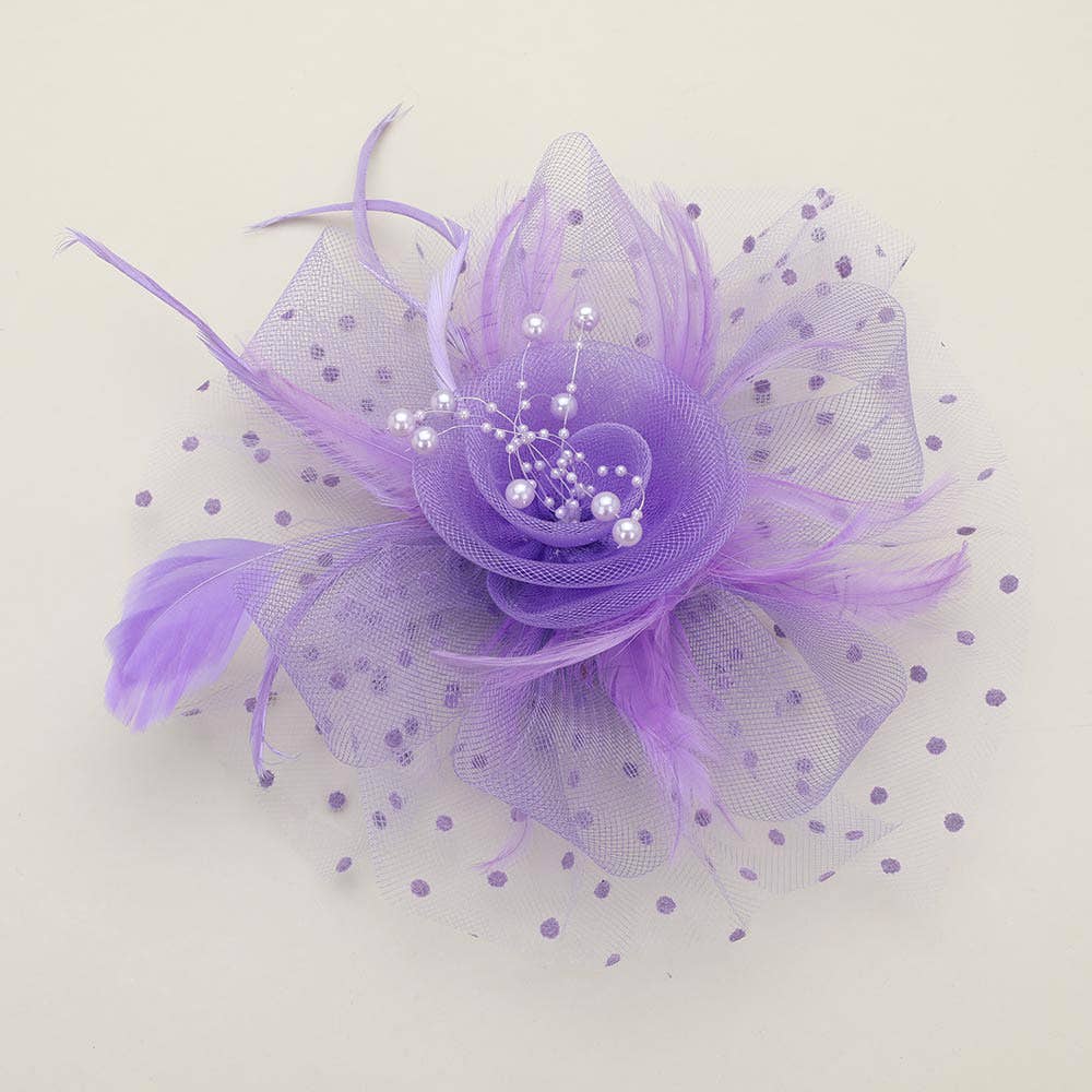 Pearl Stamen Flower Feather Veil Fascinator / Headband