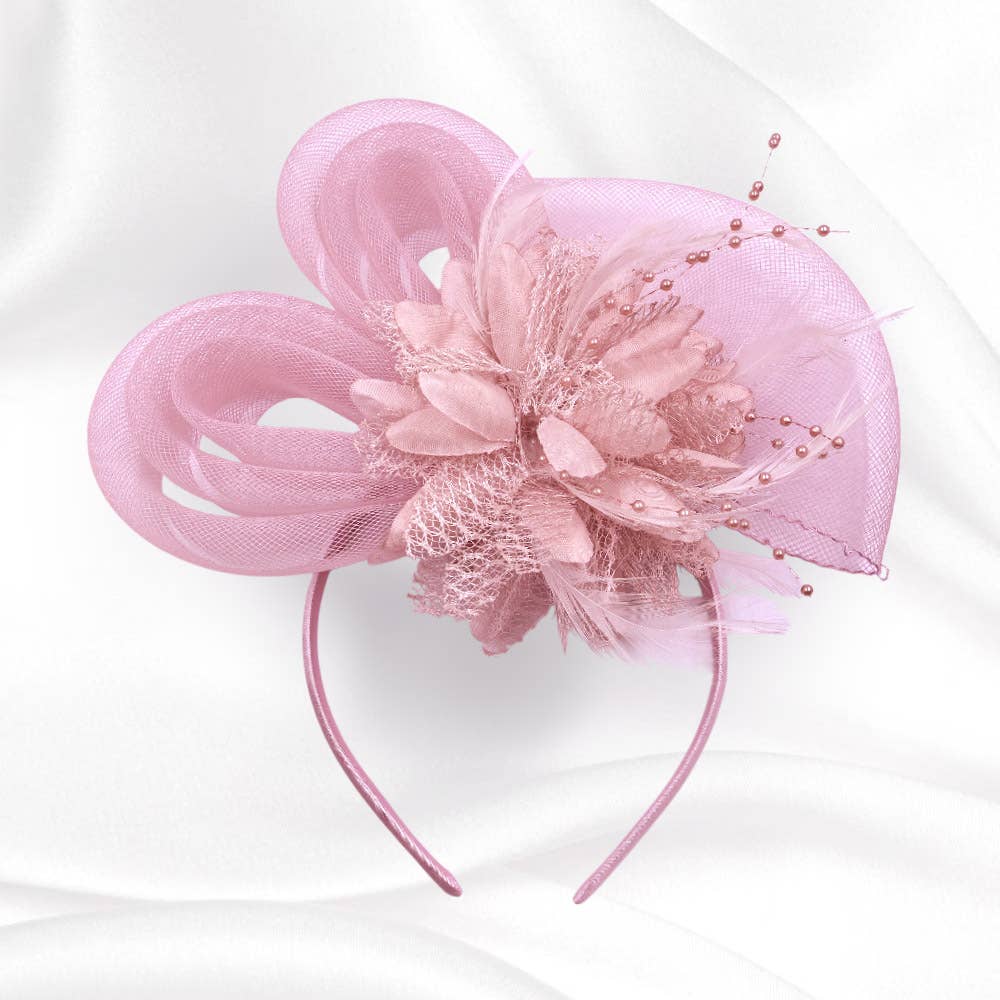 Bow Flower Feather Mesh Fascinator / Headband