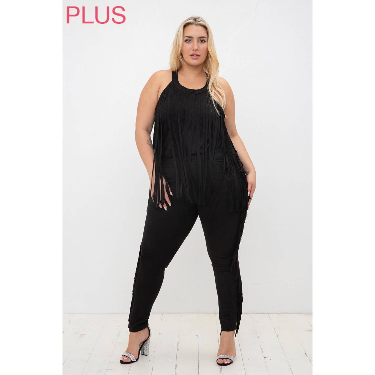 CURVY SUEDE FRINGED PANTS