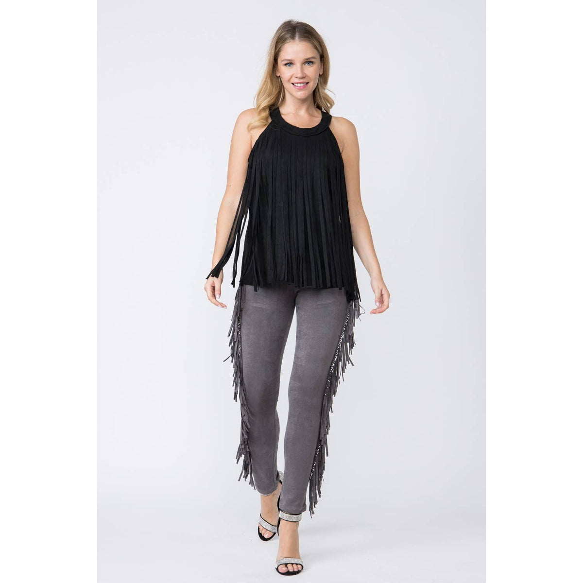 SLEEVELESS SUEDE FRINGED TOP