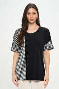 Houndstooth Contrast Print Top-3096HT-HRP1-C-W410