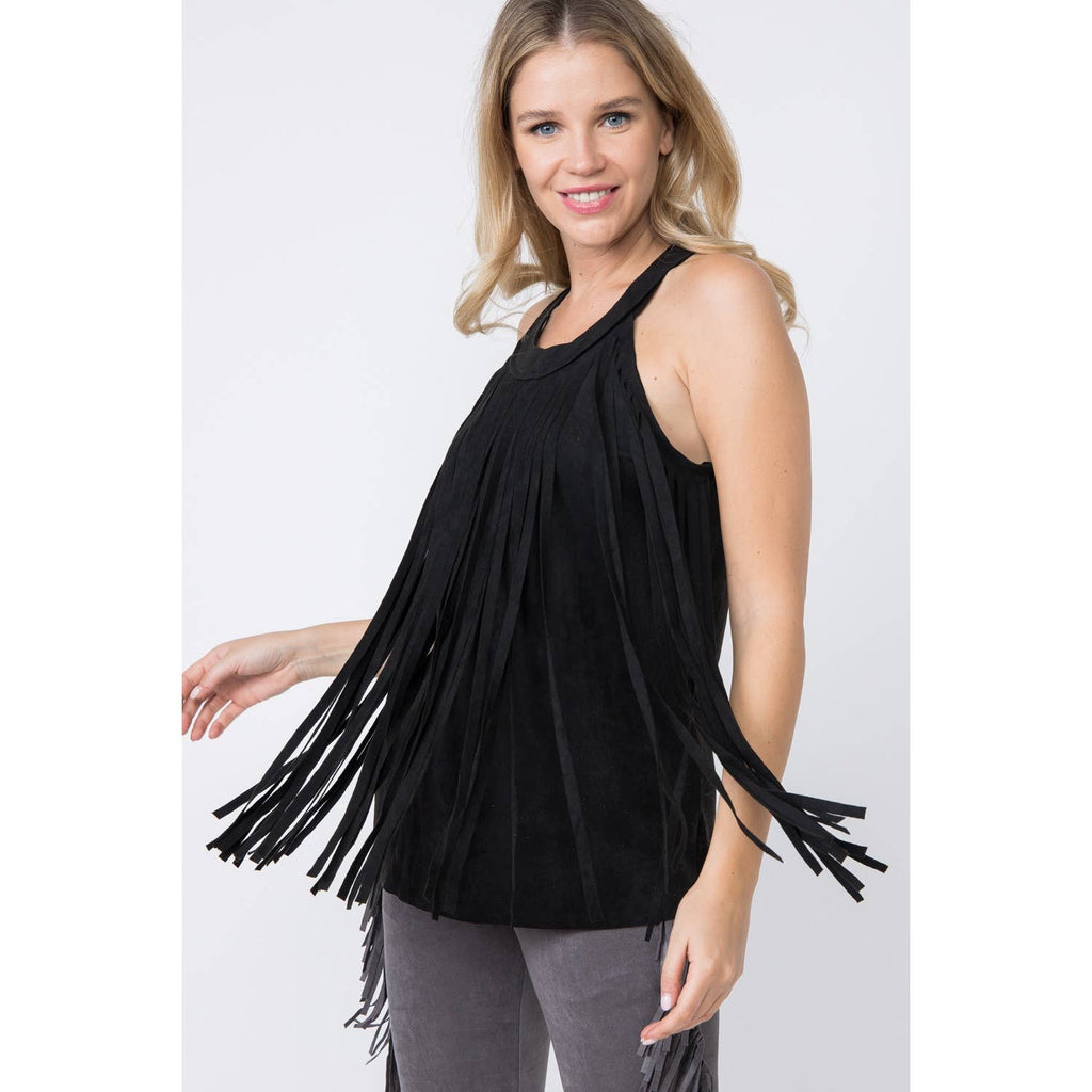 SLEEVELESS SUEDE FRINGED TOP