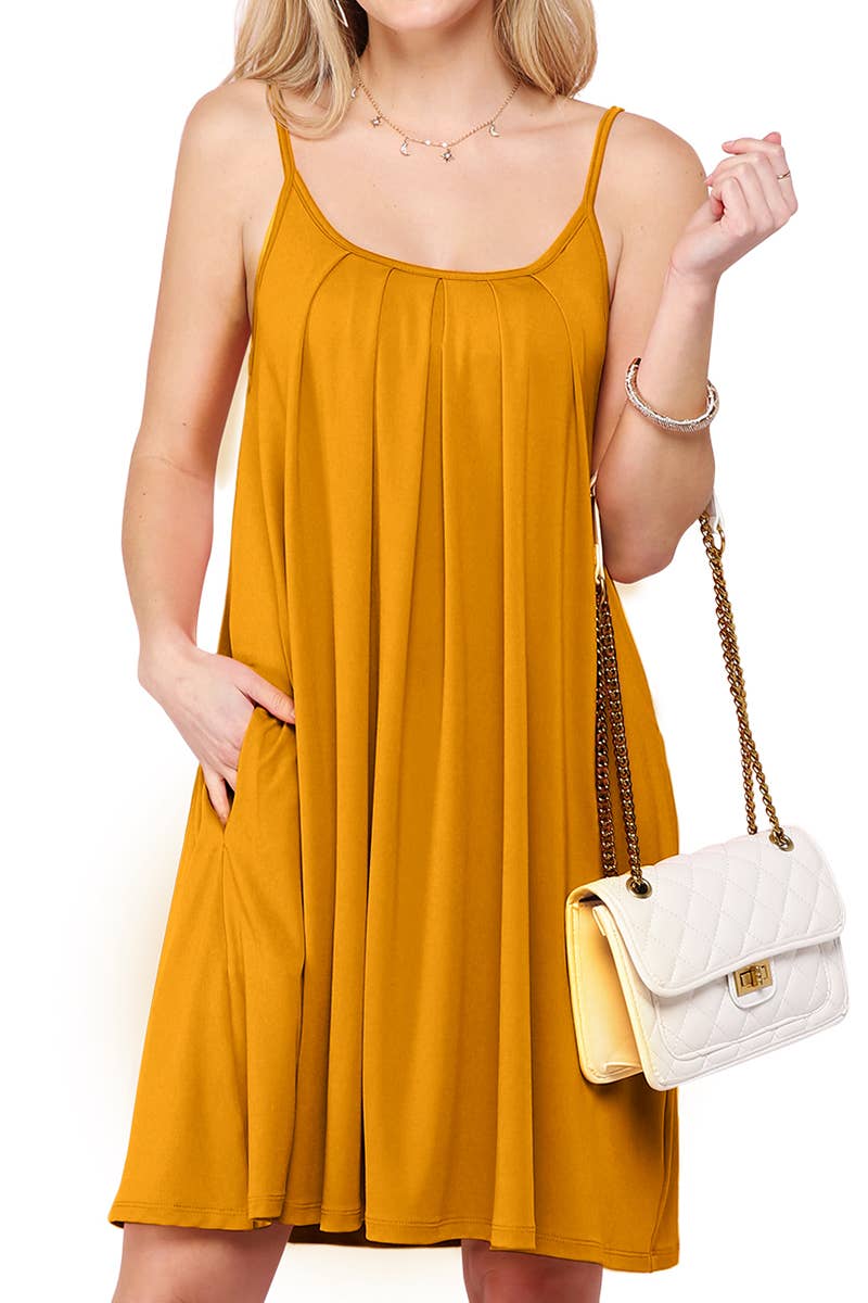 CWDSD10371_PLEATS DETAILED DRESS WITH POCKET AND STRAP