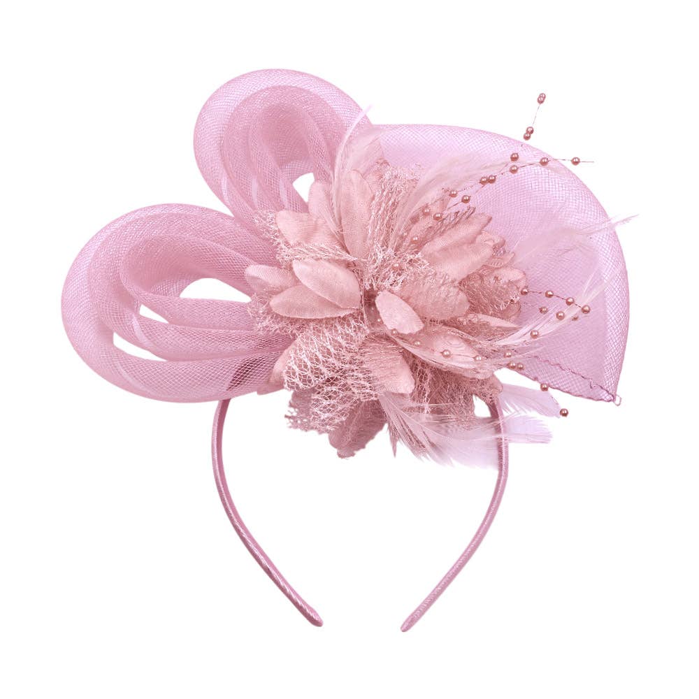 Bow Flower Feather Mesh Fascinator / Headband