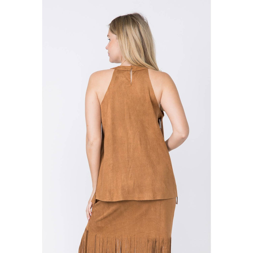 SLEEVELESS SUEDE FRINGED TOP