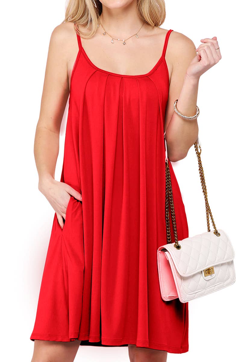 CWDSD10371_PLEATS DETAILED DRESS WITH POCKET AND STRAP