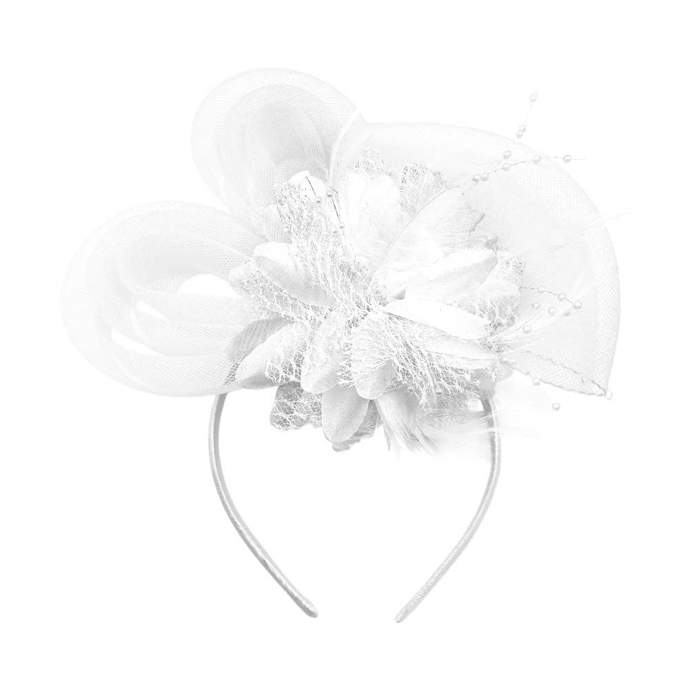Bow Flower Feather Mesh Fascinator / Headband