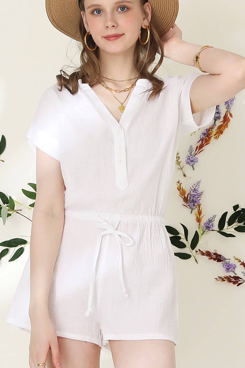 CWSJS224_HENLEY NECK SHORT SLEEVE JUMPSUIT ROMPER