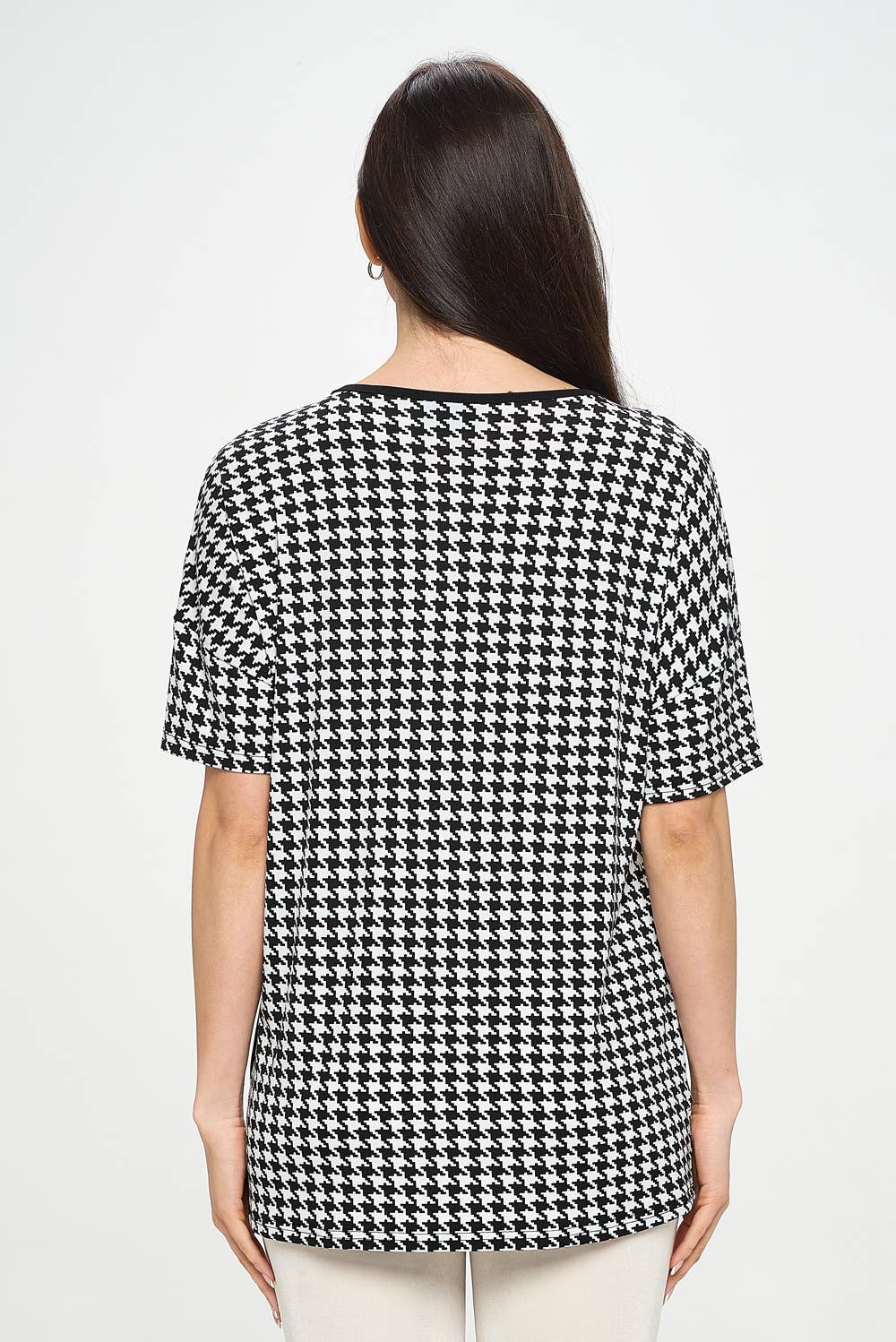 Houndstooth Contrast Print Top-3096HT-HRP1-C-W410