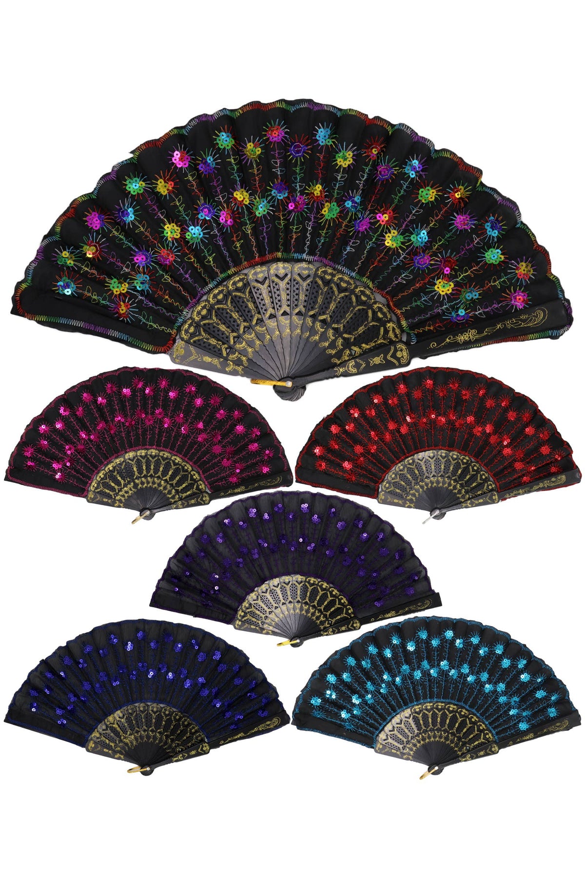 Black Floral Sequins Hand-held Folding Fan