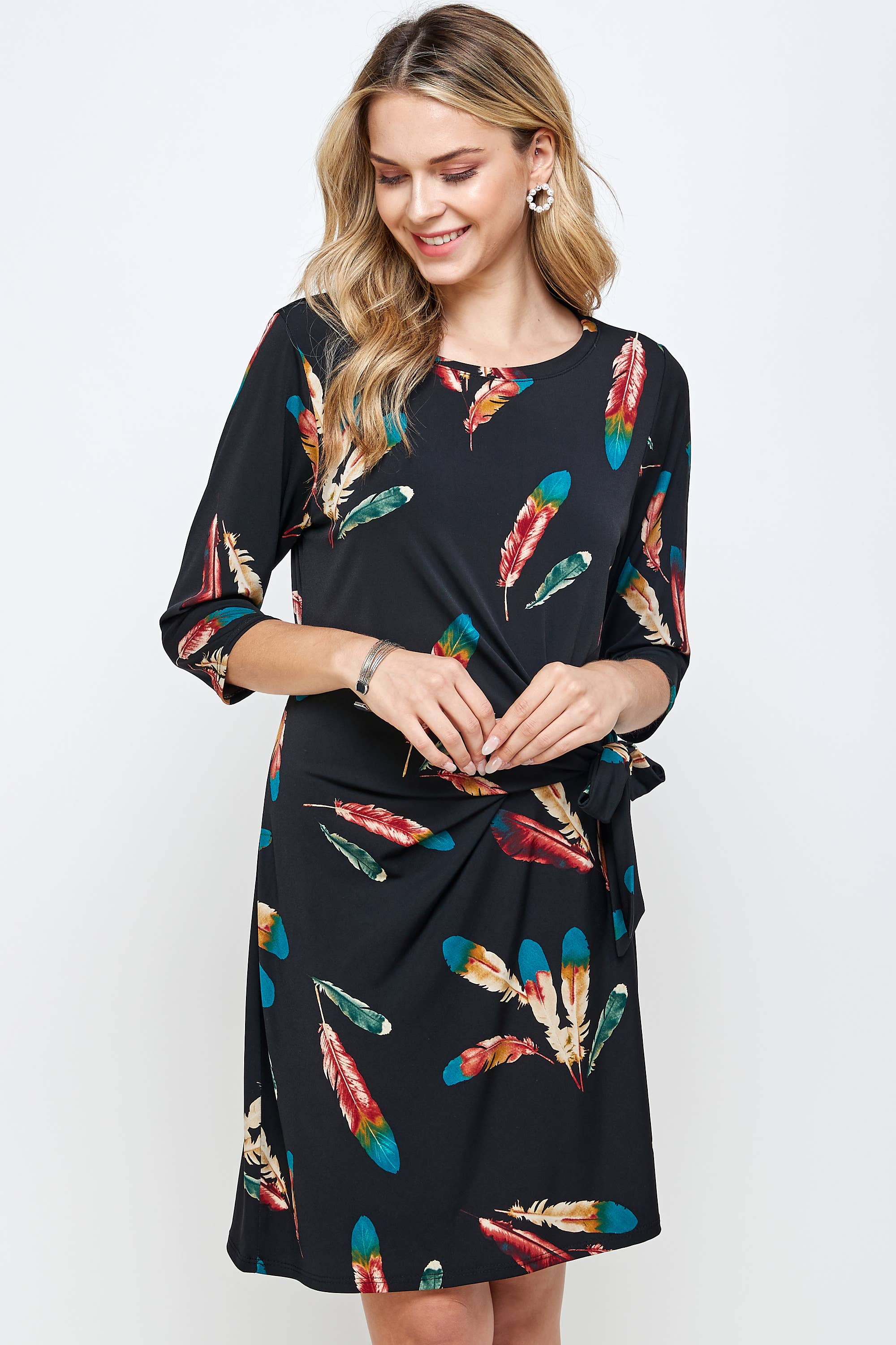 HIT Round-NK Side Tie Dress-7071HT-QRP1-W235
