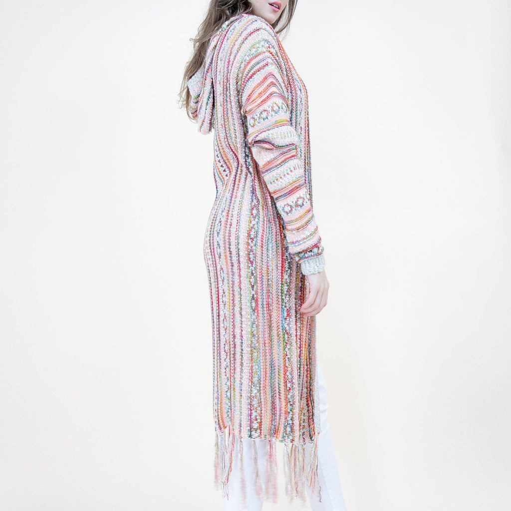 Tribal Stripe Pattern Hoodie Fringed Long Cardigan FP64088 (2PC)