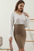 CWBMS072_CAUSAL EASY MIDI OFFICE SKIRTS WITH BACK SLIT