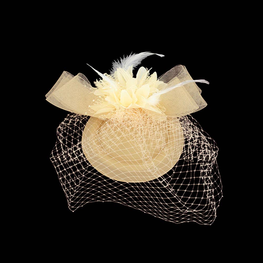 Feather Pearl Mesh Flower Fascinator / Headband