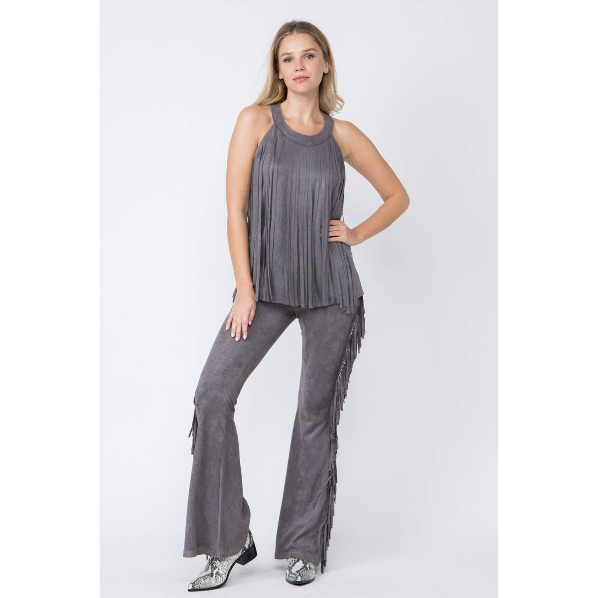 SLEEVELESS SUEDE FRINGED TOP