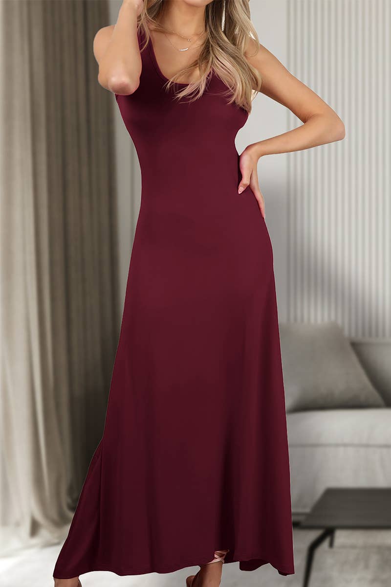 AWDMD281_SLEEVELESS VEST SOLID COLOR KNITTED LONG DRESS