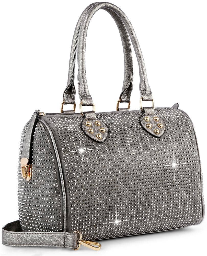 Rhinestone Covered Locked Satchel Handbag