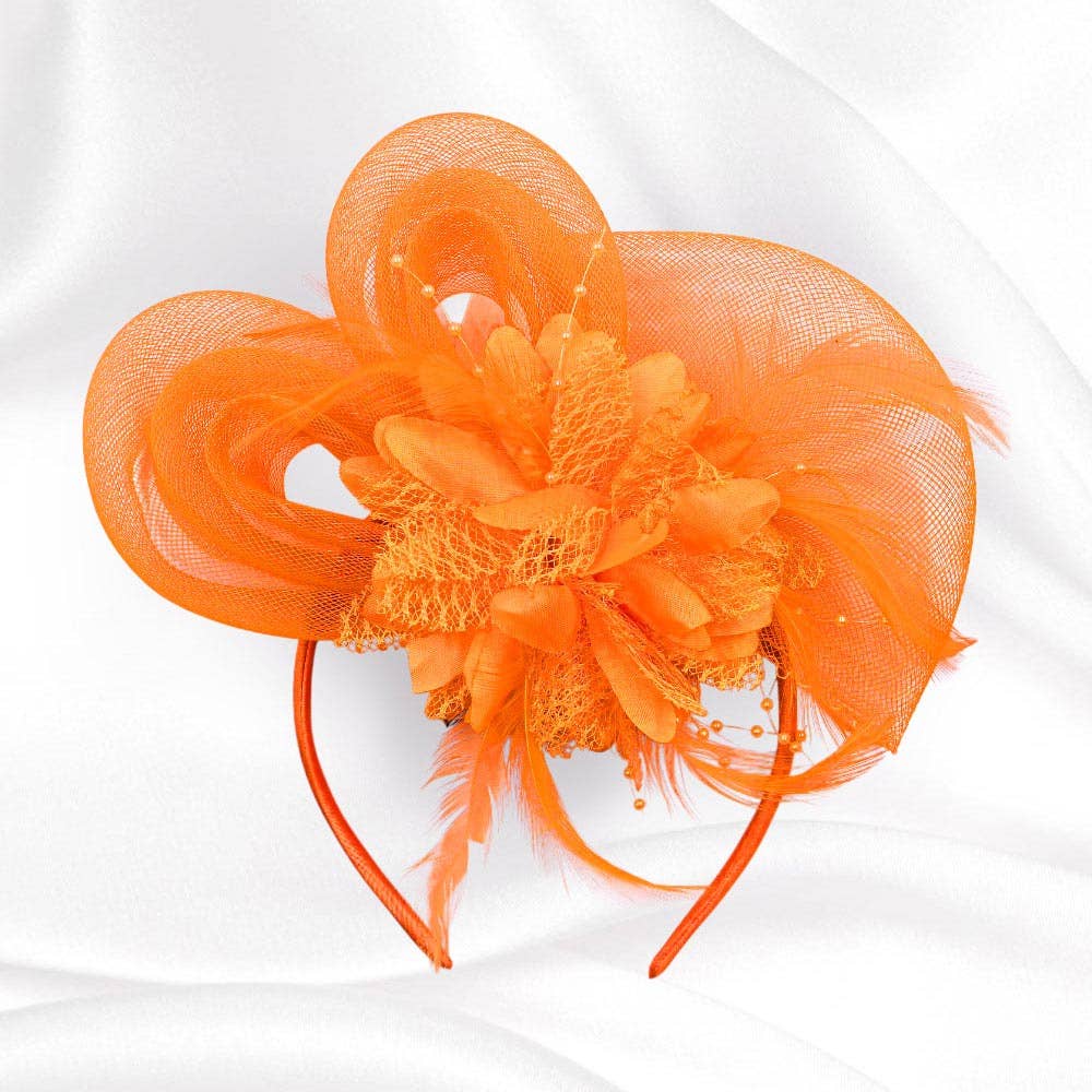 Bow Flower Feather Mesh Fascinator / Headband