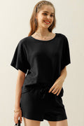 CWSTB274-P_SOLID WAFFLE KNIT TEE TOP & WAIST SHORTS SET