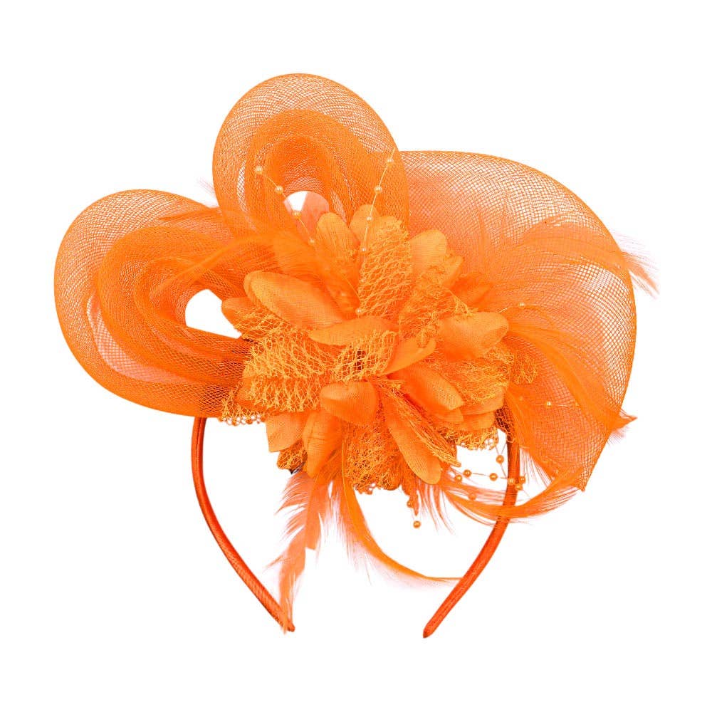 Bow Flower Feather Mesh Fascinator / Headband