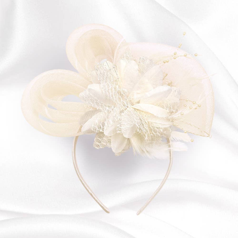 Bow Flower Feather Mesh Fascinator / Headband